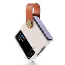 GKK - GKK Strap Kickstand Fodral f&ouml;r Samsung Galaxy Z Flip4 KonstL&auml;der - Vit/Brown