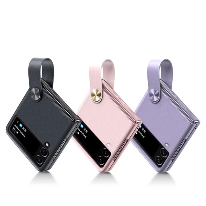 GKK - GKK Strap Kickstand Fodral för Samsung Galaxy Z Flip4 KonstLäder - Vit/Brown