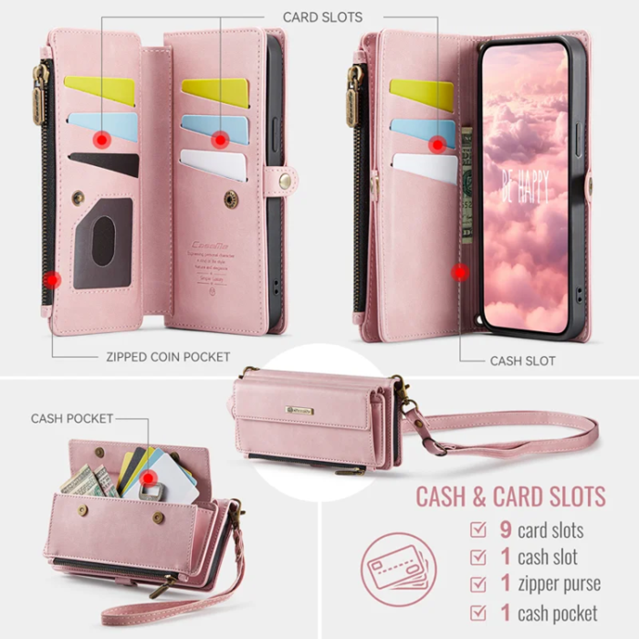 Caseme - Caseme iPhone 14 Pro Plånboksfodral RFID Blocking Zipper - Rosa