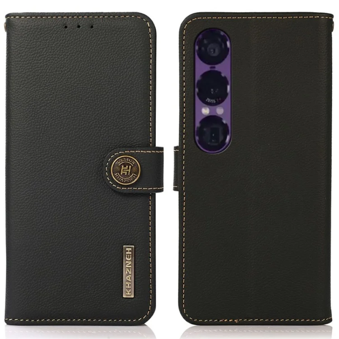 KHAZNEH - Khazneh Sony Xperia 1 VII Plånboksfodral Genuine Cow Läder - Svart