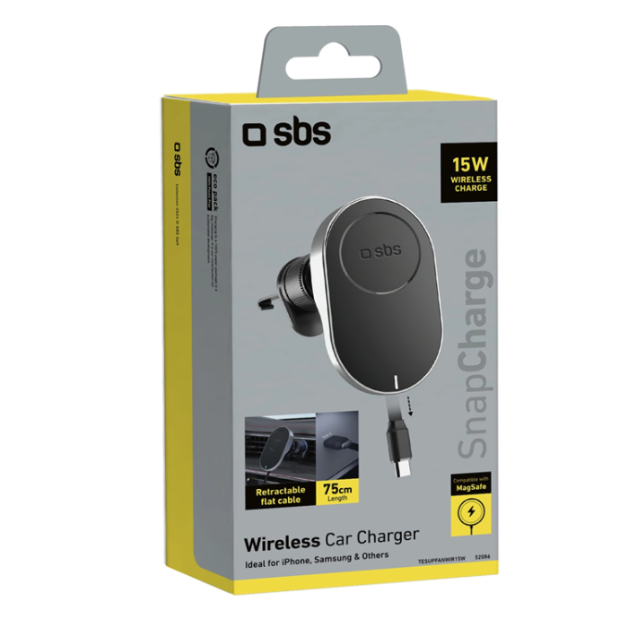 SBS - SBS Bilhållare Ventgaller Med USB-C Retractable Kabel - Svart