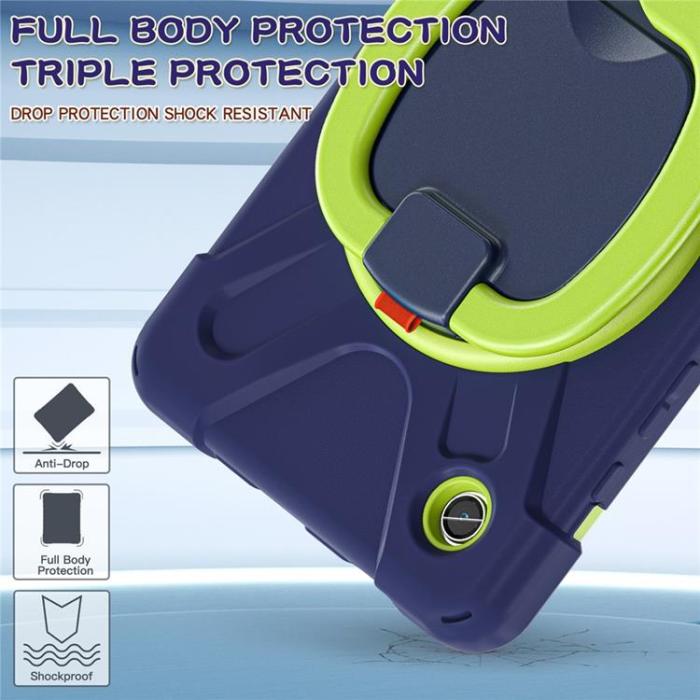 A-One Brand - Galaxy Tab A9 Skal Kickstand Handle Grip - Marinblå / Gulgrön