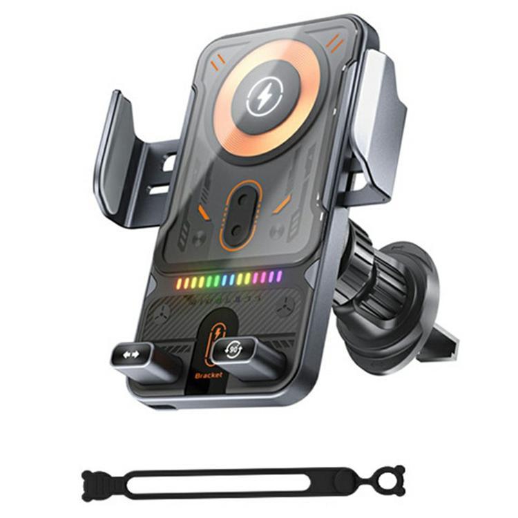 Automatisk Bilhållare med 15W Trådlös Laddare med Buntband - Grå | 505295 | AlltMobil