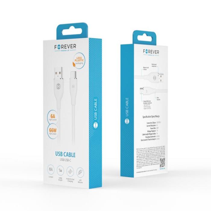 Forever - Forever USB-C till USB-A kabel 1m 6A - Vit