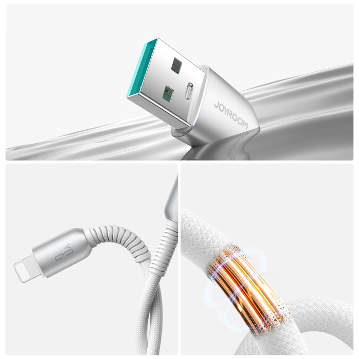 Joyroom - Joyroom S-A51 3A USB-A - Lightning Kabel 1.2m - Ljusgrå