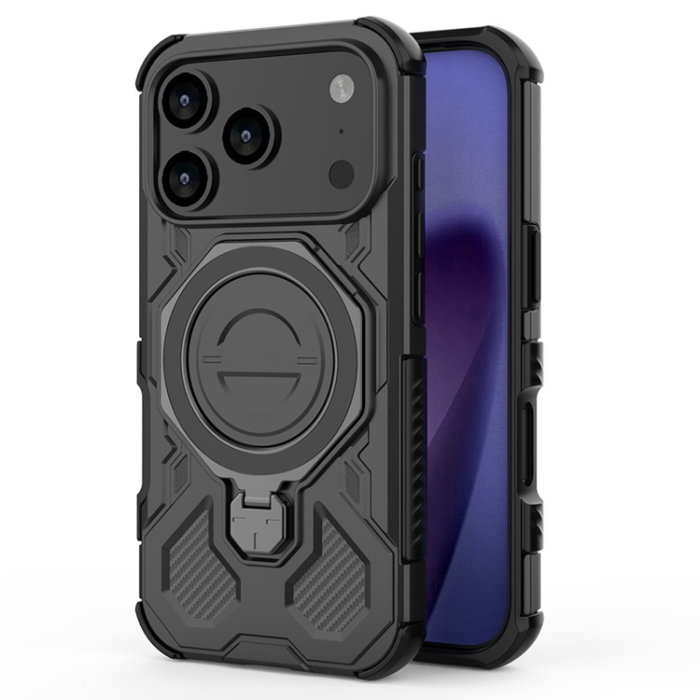 A-One Brand - iPhone 17 Pro Max Mobilskal Rotating Kickstand - Svart