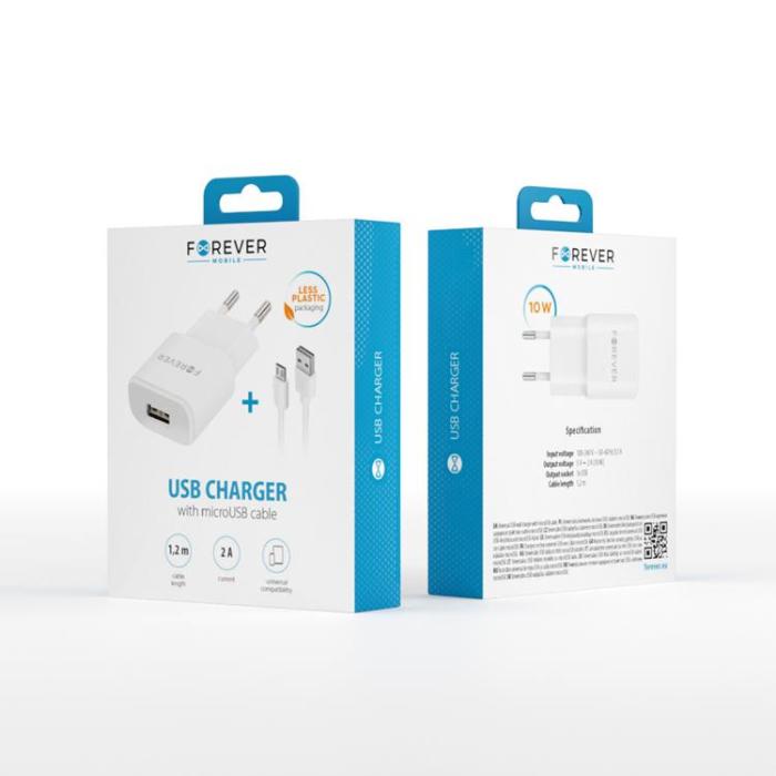 Forever - Forever Väggladdare MicroUSB 2A med Kabel - Vit
