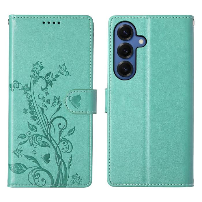 OEM - Samsung Galaxy S26 Plus Plånboksfodral Blomtryck Konstläder - Grön