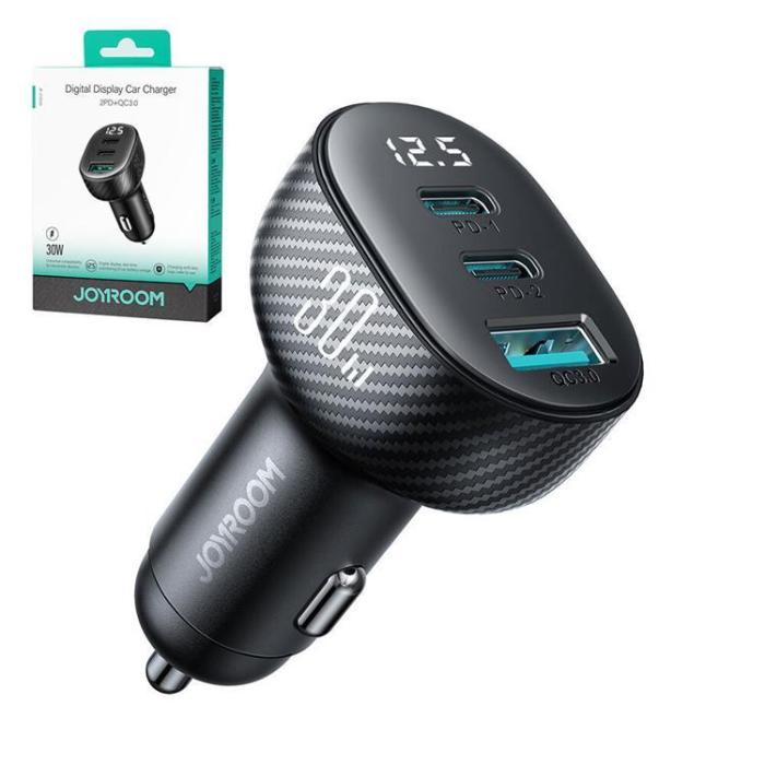 Joyroom - Joyroom Billaddare 30W 2x USB-C USB-A med Display - Svart