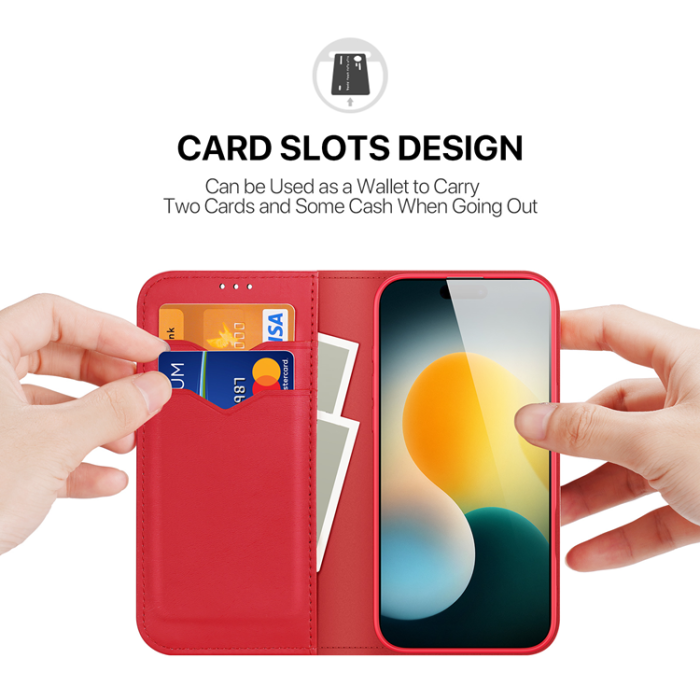 Dux Ducis - Dux Ducis iPhone 17 Pro Plånboksfodral Äkta Läder Hivo - Röd