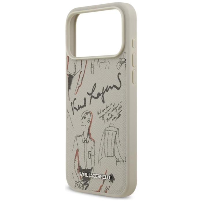 KARL LAGERFELD - Karl Lagerfeld iPhone 17 Pro Max Mobilskal MagSafe Grained Pattern & Logo - Grå