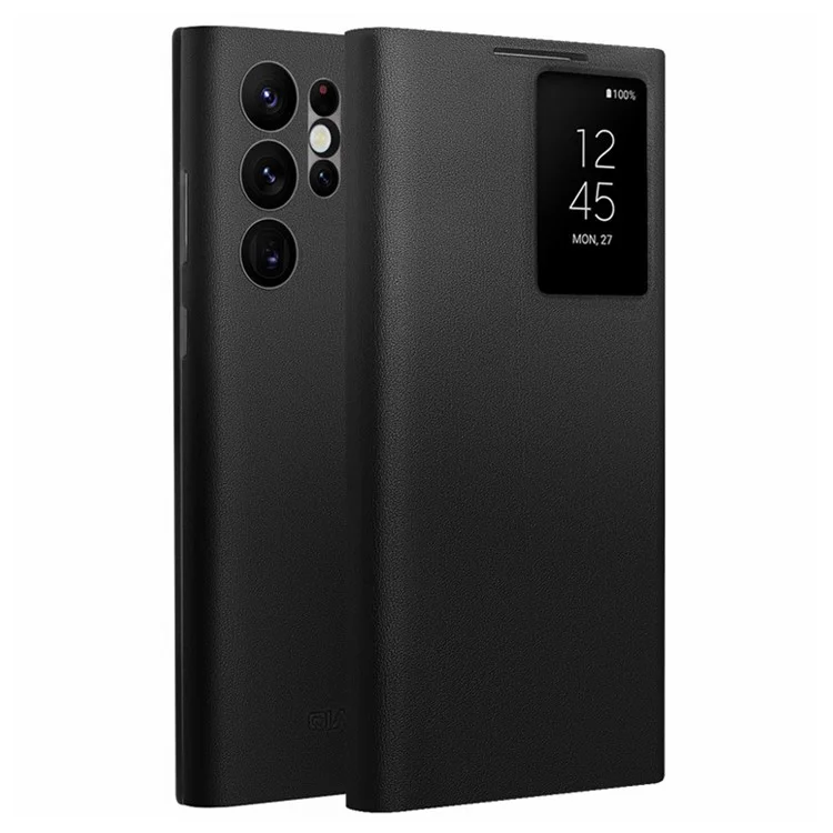 QIALINO Galaxy S22 Ultra Fodral Äkta Läder View Window - Svart | 2353 | AlltMobil