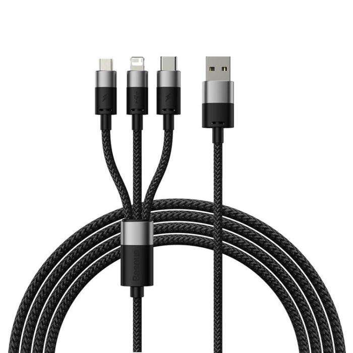 BASEUS - Baseus 3in1 USB-A till USB-C, Lightning, microUSB kabel 1.2m