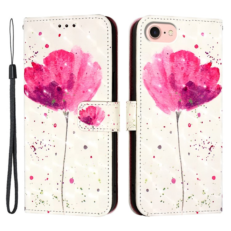 iPhone 16e Plånboksfodral Printing Pattern Med Rem - Flower | 2353 | AlltMobil
