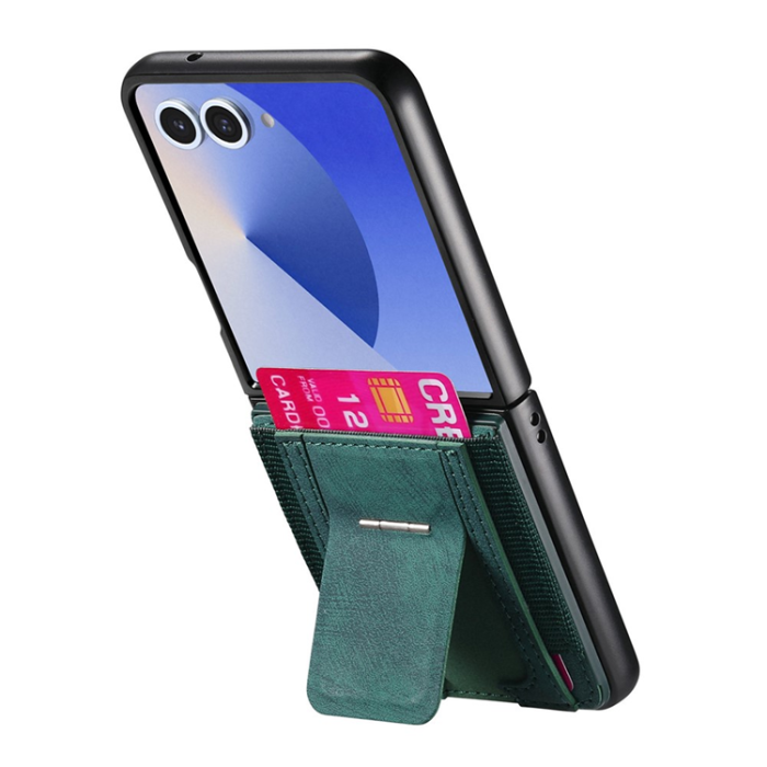 A-One Brand - Galaxy Z Flip 7 Mobilskal Kickstand Retro Korthållare - Grön