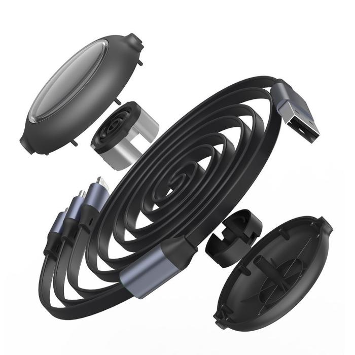 UTGATT1 - Baseus Bright Mirror Flat Retractable 3in1 Kabel USB 1.2m - Svart
