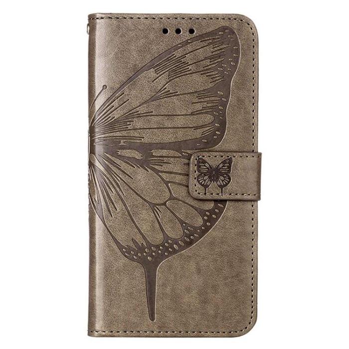 OEM - iPhone 14 Pro Plånboksfodral Butterfly Flower Imprinted - Grå