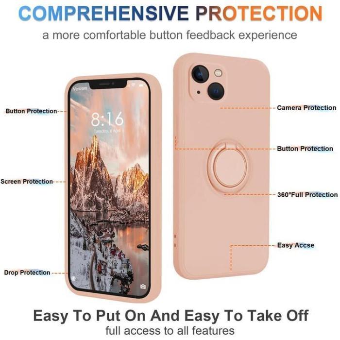 OEM - iPhone 15 Plus Mobilskal Ringhållare Liquid Silikon - Rosa