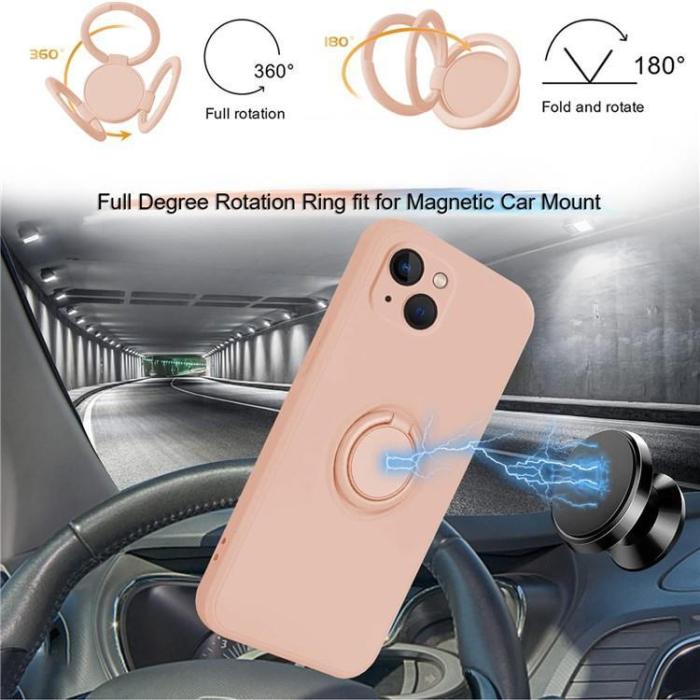 OEM - iPhone 15 Plus Mobilskal Ringhållare Liquid Silikon - Rosa