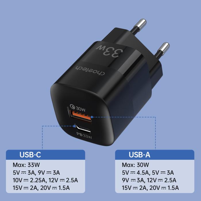 Choetech - Choetech Snabbladdare 33W USB-C - Svart