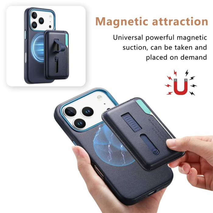 A-One Brand - iPhone 17 Pro Max Mobilskal Magsafe Detachable korthållare - Blå