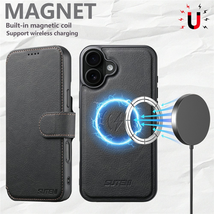 SUTENI - SUTENI iPhone 17 Plånboksfodral Detachable Q-05 - Svart
