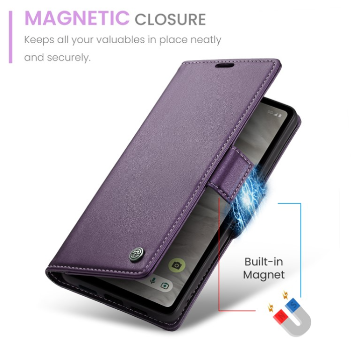 Caseme - Caseme Google Pixel 7A Plånboksfodral RFID Litchi - Lila