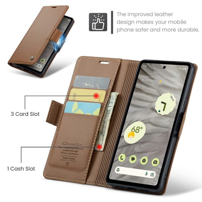 Caseme - Caseme Google Pixel 7A Plånboksfodral RFID Litchi - Brun