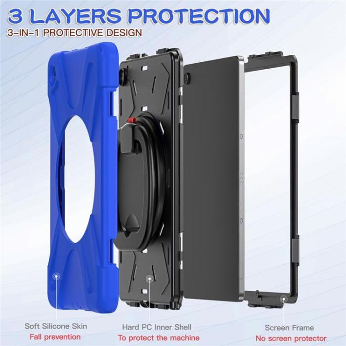 A-One Brand - Galaxy Tab A9 Plus Skal Kickstand Handle Grip - Blå / Svart