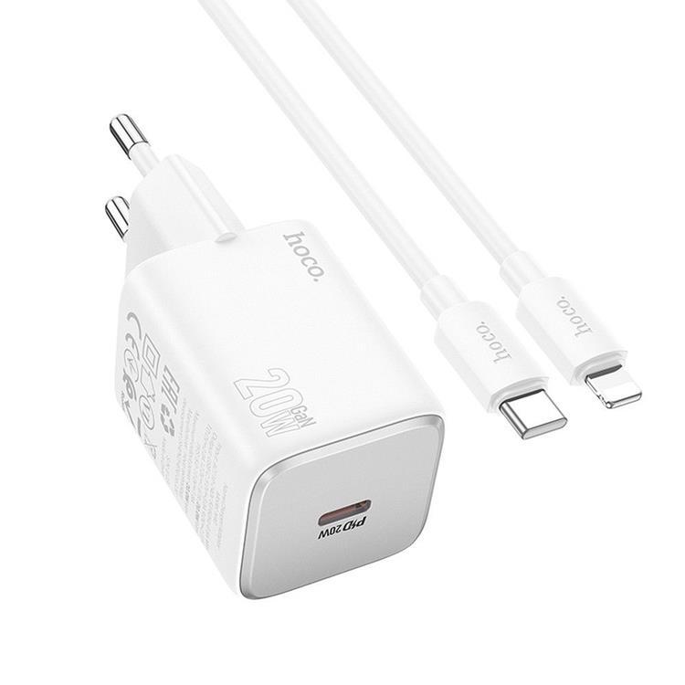 Hoco Väggladdare 20W Type C + Kable USB-C till Lightning Kabel 1m - Vit | 505295 | AlltMobil