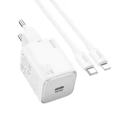 Hoco - Hoco Väggladdare 20W Type C + Kable USB-C till Lightning Kabel 1m - Vit