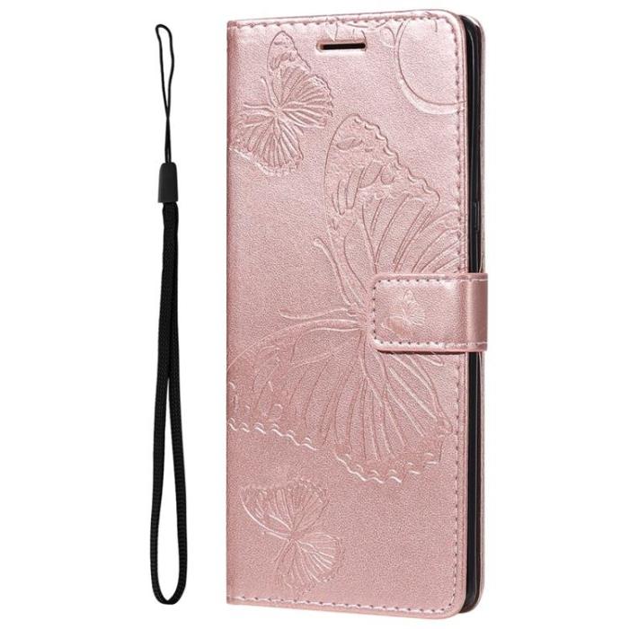 A-One Brand - Butterfly Imprinted Fodral Galaxy S22 - Rosa Guld