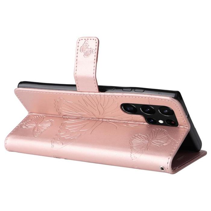 A-One Brand - Butterfly Imprinted Fodral Galaxy S22 - Rosa Guld