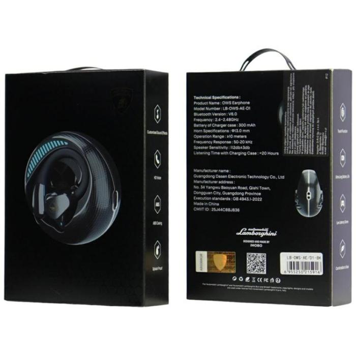 Audi - Lamborghini Open-Ear Trådlösa Hörlurar Bluetooth D1 Open Air - Svart