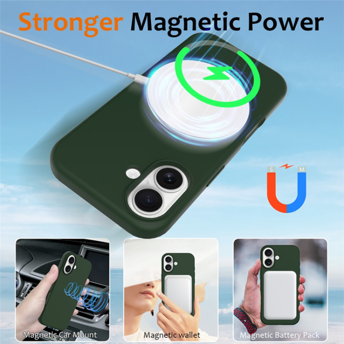 A-One Brand - iPhone 17 Mobilskal MagSafe Silikon Anti-Drop - Mörkgrön