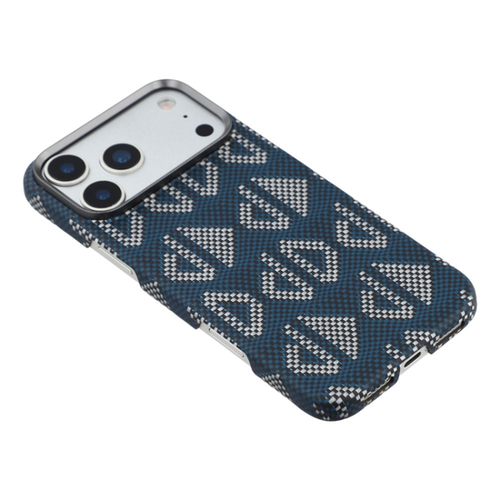 A-One Brand - iPhone 17 Pro Max Mobilskal MagSafe Aramid Fiber Geometric - Blå