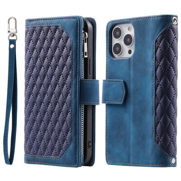 UTGATT1 - iPhone 13 Pro Plånboksfodral Rhombus Grid - Blå