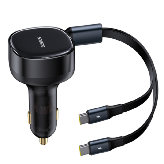 BASEUS - Baseus Billaddare Enjoyment Retractable 2-in-1 33W med USB-C - Svart