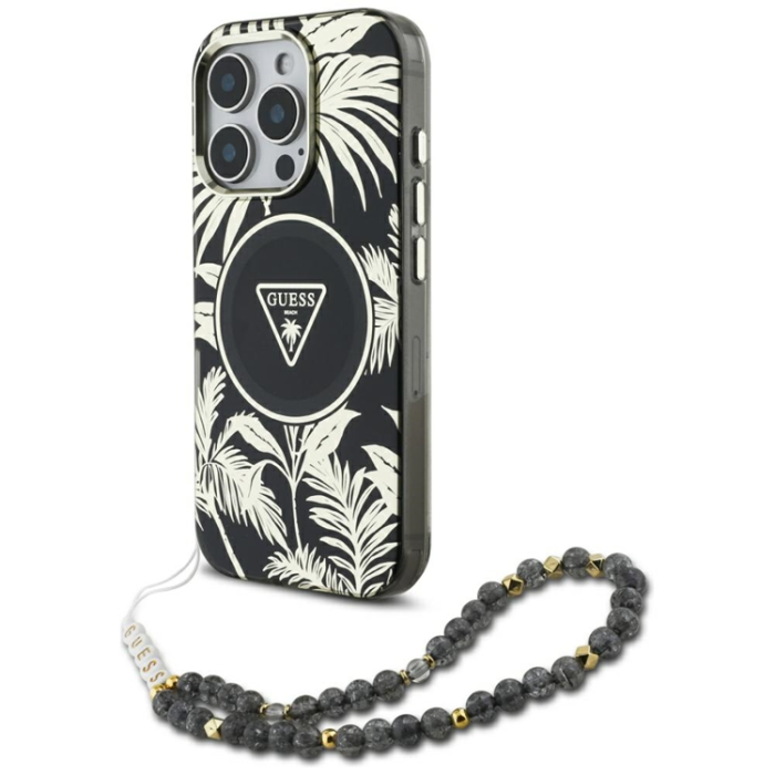Guess - Guess iPhone 16 Pro Max Mobilskal Magsafe Palm Trees Med Pearl Strap