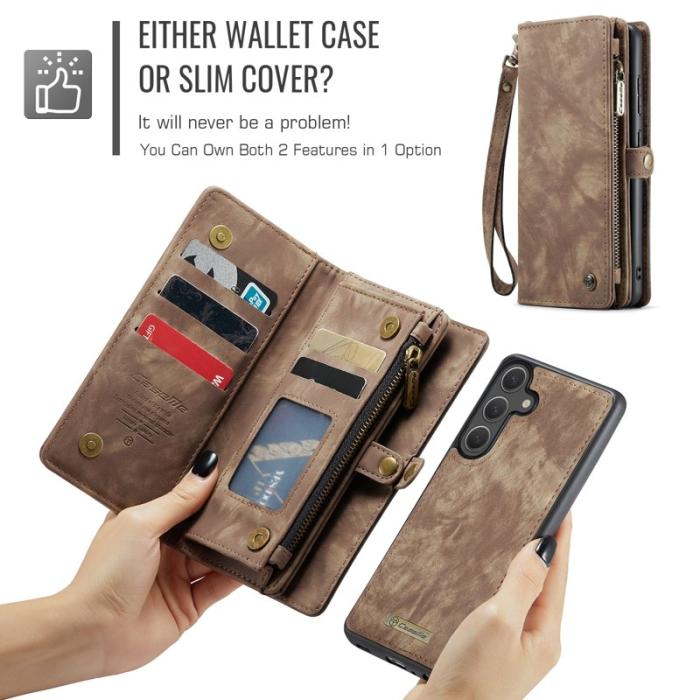 Caseme - CaseMe Plånboksfodral för Samsung Galaxy S26 Konstläder med avtagbar rem - Brun