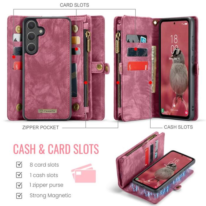 Caseme - CaseMe Plånboksfodral för Samsung Galaxy S26 Konstläder med avtagbar rem - Röd