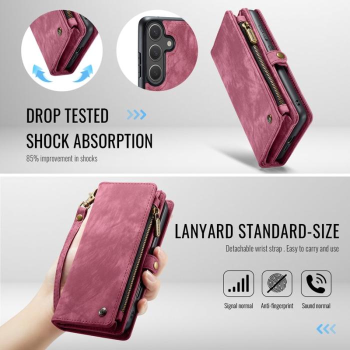 Caseme - CaseMe Plånboksfodral för Samsung Galaxy S26 Konstläder med avtagbar rem - Röd