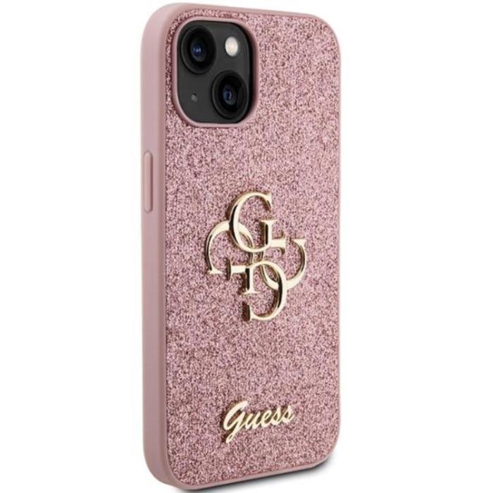 Guess - Guess iPhone 15 Plus Mobilskal Glitter Script Big - Rosa