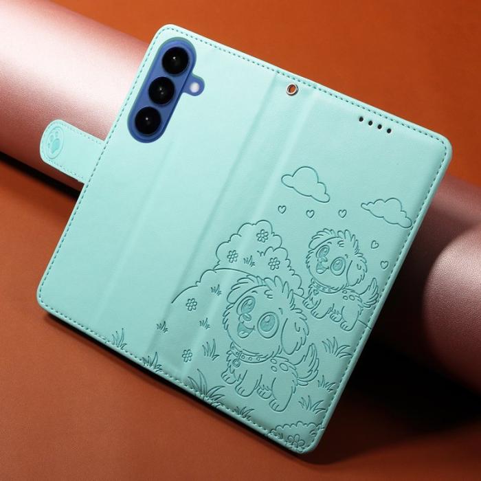 OEM - Mobilskal till Samsung Galaxy S26 Plus RFID-Skydd KonstLäder Hundmönster - Grön