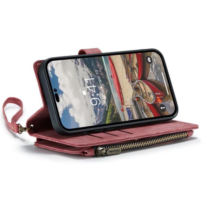 Caseme - CASEME iPhone 14 Pro Plånboksfodral C30 Zipper - Röd