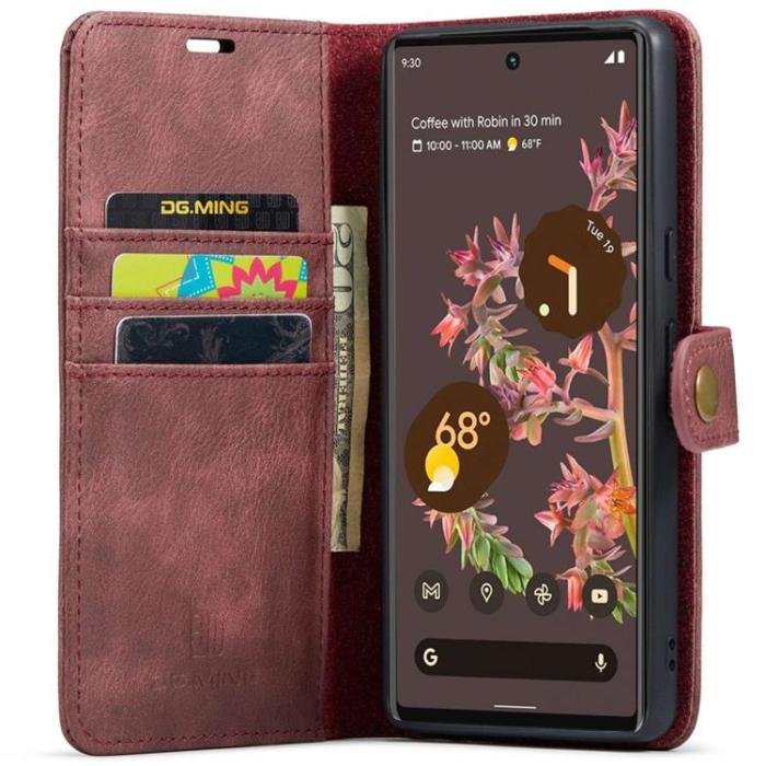 DG.MING - DG.MING Google Pixel 7 Plånboksfodral Detachable 2in1 Äkta läder - Röd