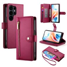OEM - Samsung Galaxy S26 Ultra Pl&aring;nboksfodral Dragkedja Konstl&auml;der - R&ouml;d