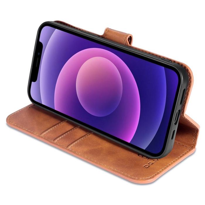 DG.MING - DG.MING iPhone 14 Plus Plånboksfodral Retro Stil Konstläder Brun