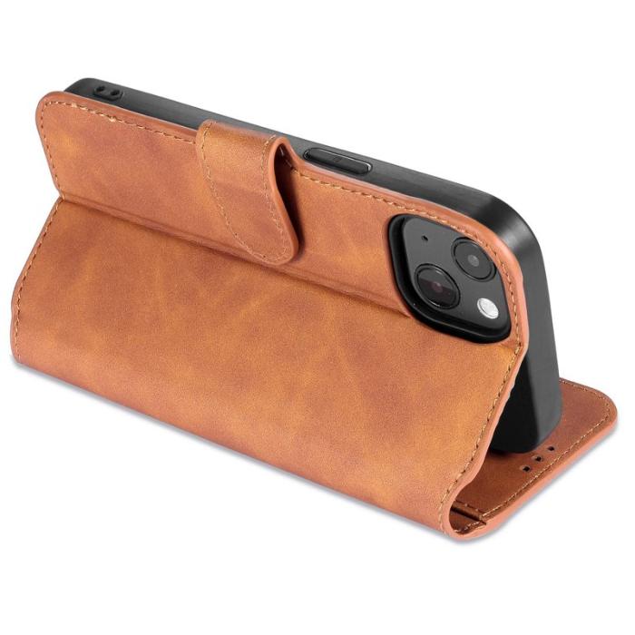 DG.MING - DG.MING iPhone 14 Plus Plånboksfodral Retro Stil Konstläder Brun