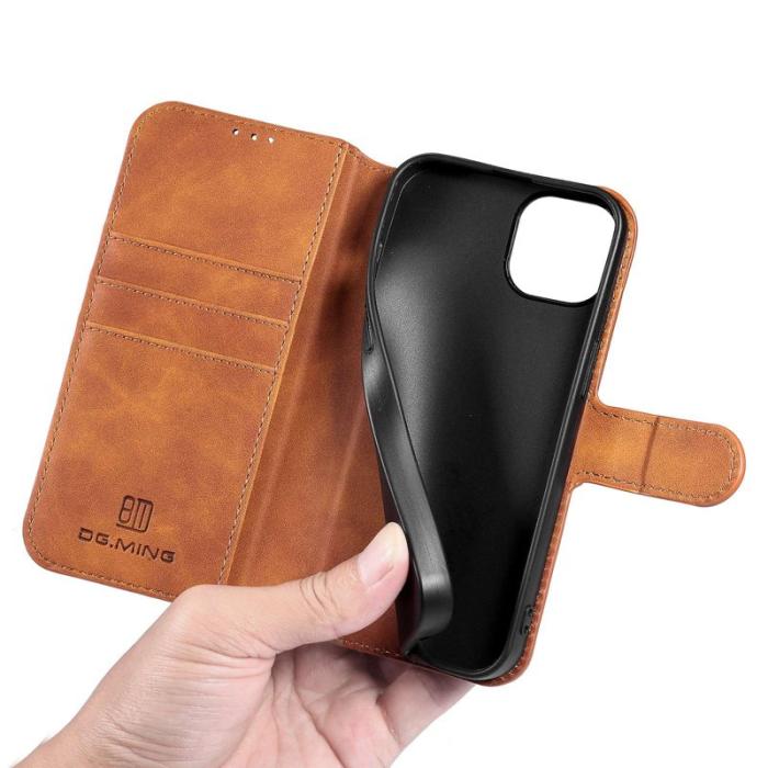 DG.MING - DG.MING iPhone 14 Plus Plånboksfodral Retro Stil Konstläder Brun